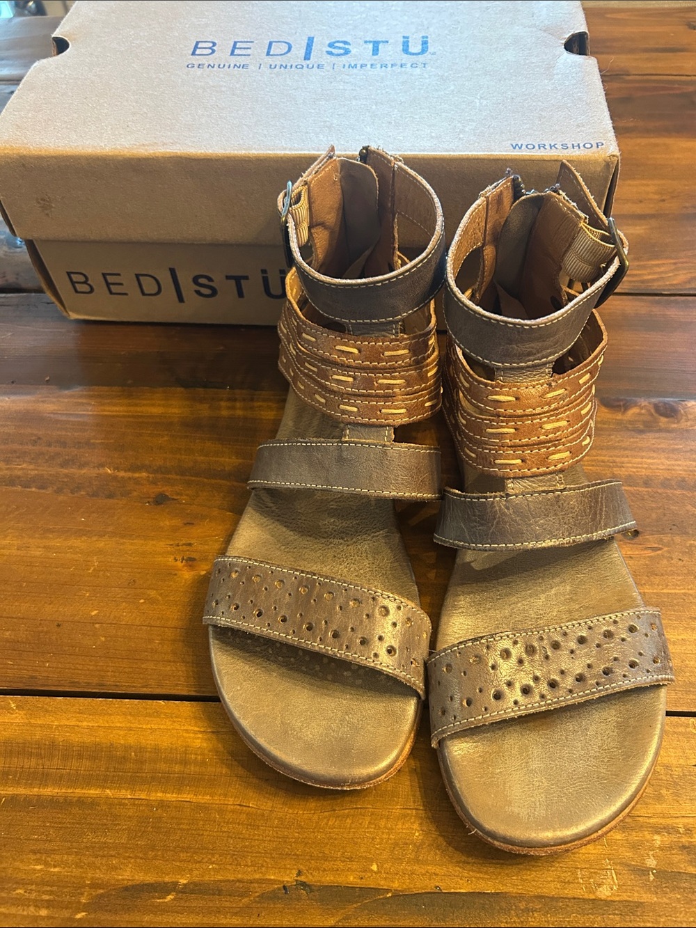 BED|STÜ Brown and grey Leather Gladiator Sandals